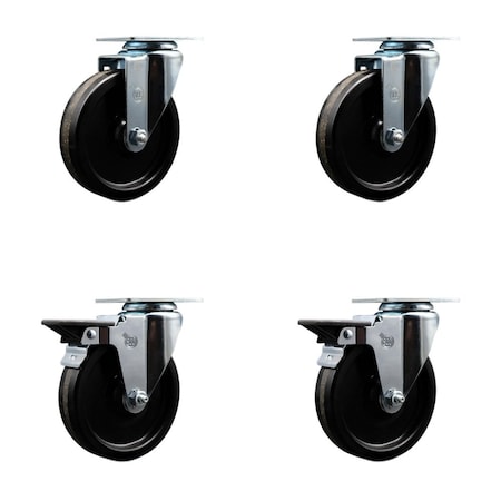 Service Caster 5'' Phenolic Wheel Swivel Top Plate Caster Set with 2 Posi Brakes, 4PK SCC-20S514-PHR-2-PLB-2